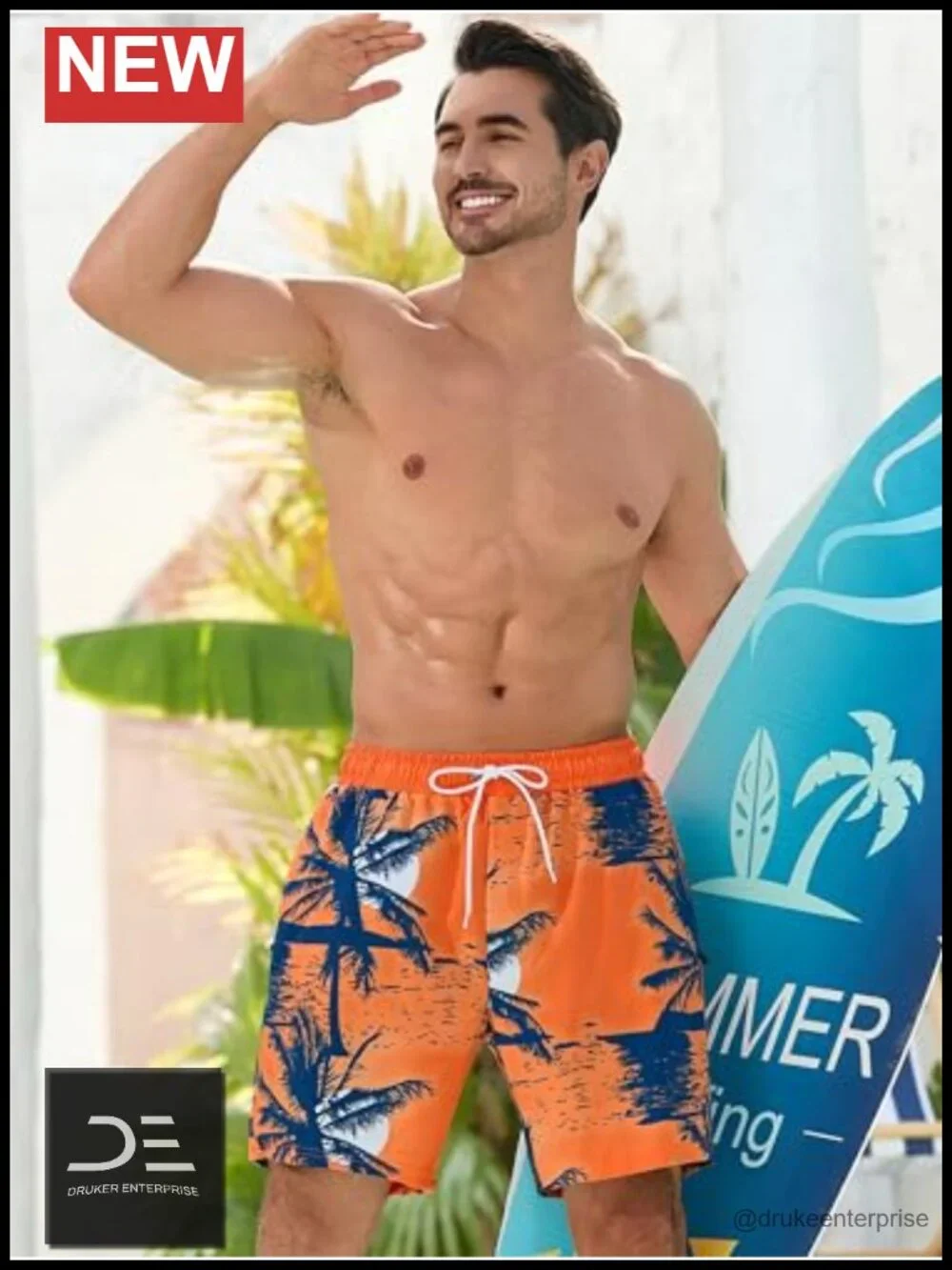 Men's Swim Trunks with Compression Liner and Zipper Pockets